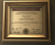 Zhao's graduation diploma