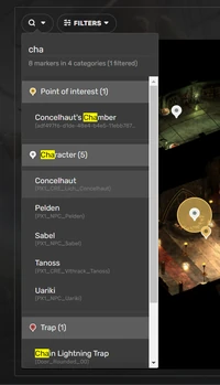 The search dropdown with an active search and a hovered marker