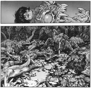 Wagreb and Welvath's corpses, among others, in 'Neo Devilman', art by Akihiko Takadera