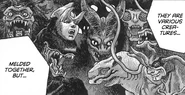 Trijask, the unnamed Horned Demoness, Magoad, Btess, the Unnamed Compound Eyed Demon and Gair appear in 'Eurynome', art by Akihiko Terada