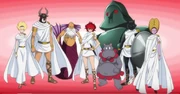 From left to right: Helena, Minotaur, Poseidon, Apollo, Atlas, Nereus, Achilles and Hera.