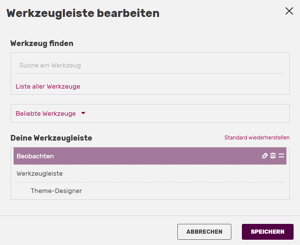 Das Menü zum Anpassen