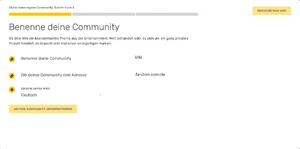 Wähle einen Namen während der Erstellung deines Wikis