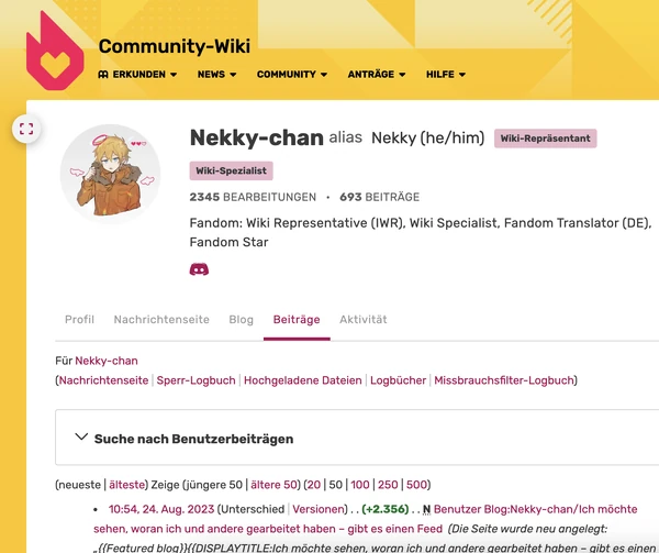 Contributions-feed-personal-2.png (450 KB) 3. Diese Seite zeigt eine chronologische Auflistung aller von dir gemachten Beiträge – und hat eine breite Palette von Filteroptionen!