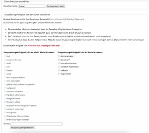 Das Bedienfeld für Benutzerrechte in den Wikis