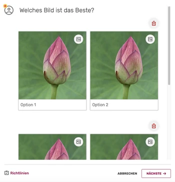 Füge Bilder zu deinen Antwortoptionen hinzu, um eine visuelle Umfrage zu erstellen.