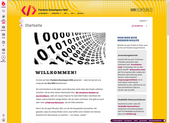Die Hauptseite des Dev Wiki ist abrufbar unter dev.fandom