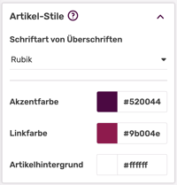 Theme designer - article styles