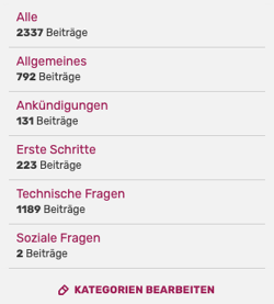 Diskussionskategorien mit der Option Kategorien bearbeiten.
