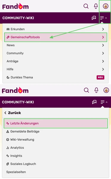 Contributions-feed-personal-6.png (163 KB) 1. Smartphone: Tippe auf das Menüsymbol, tippe auf „Gemeinschaftstools“ und wähle „Letzte Änderungen“ aus.
