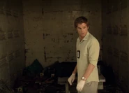 Dexter inside the railroad car