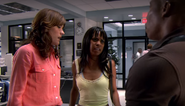 Shanda tells Doakes to "calm the hell" down after he chastises Debra for smoking at a crime scene