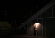 Joe enters the groundskeeper's shed looking for Trisha