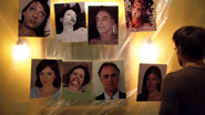 Dexter's kill room, with pictures of both Lundy and Debra, incorrectly thought by him to be Trinity's victim and attempted victim