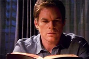 Dexter studies Brother Sam's blood-soaked Bible