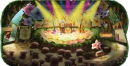 Fairy Tale Theater's interior as it appears in Pixie Hollow Online. This photo was taken during a concert event