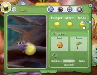 A player viewing their brand new Animal Friend. Hovering over a bubble will reveal exactly how fulfilled an animal's need is.