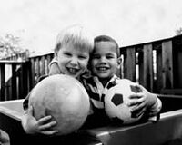 Human eyesight two children and ball normal vision