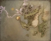 A map showing the location of the Ancients' Cradle within the Forgotten Sea