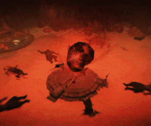 The sated bats converge to form a monster, which flies off