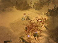 The Monk attacks with an Exploding Palm, while enemies blow up behind him.