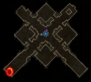 Simple layout of Level 16, player stands where the Dark Lord awaits you