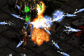 a barbarian dual wielding phase blades, having cast two Frozen Orbs from a Double Swing