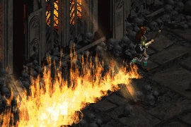 a sorceress wearing light plate and running with a Blaze behind her