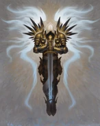 Held by Tyrael in concept art