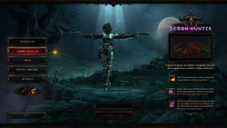 Character selection screen with the demon hunter selected.