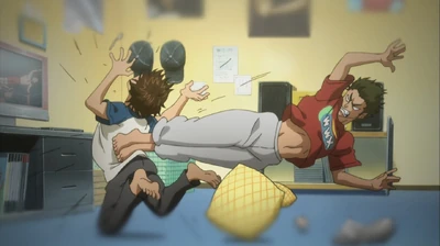 Kuramochi often rough plays with Sawamura. This is what he calls "Drop Kick!"