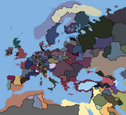 A map of Europe in 1200 with colours