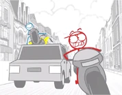 Red being chased by French "moto-pos".