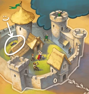 Die Rietburg auf 
dem Spielplan von  mit eingekreistem sich entspannenden 
Prinz Thorald