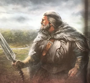 Der vom Alter ergraute Orfen in seiner Wolfsrüstung vor dem 