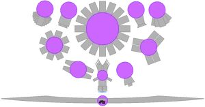 Left to right, first row: Spread Shot, Skimmer, Purple Team Leader, Rocketeer, Penta Shot. Second row: Octo Tank, Triple Twin. Third row: Battleship, Advanced Flamethrower, Sprayer. Fourth row: Deflector.