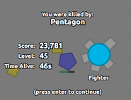 The death screen as a Fighter after being killed by a Pentagon.