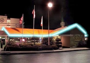 A Howard Johnson's restaurant at St. Pete Beach, Florida, using the 1969-present exterior design with an added LED neon strip along the roofline