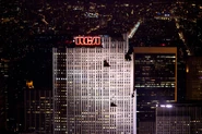RCA neon sign atop 30 Rockefeller Plaza at night in 2013