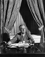 FDR giving the first of his famous "fireside chats", part of the cultivation of his image