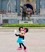 Minnie in her "Classic" costume in front of Cinderella Castle at Magic Kingdom in 2021