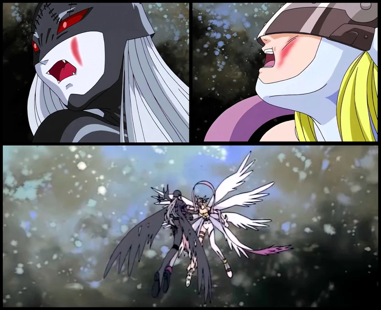 Angewomon vs LadyDevimon slaps