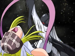 LadyDevimon uppercuts Angewomon