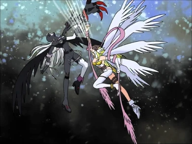 Angewomon uppercuts LadyDevimon