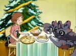 Dingo y Ganimon en su cena de Navidad, comiendo los platos con que amenazó a sus perseguidores.