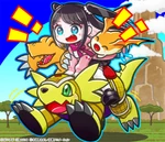 Official Bandai art of Armadillomon with Agumon, Nazuna Kaga and Patamon from Twitter