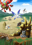 Official Bandai art of Gaomon with other Nature Spirits Digimon