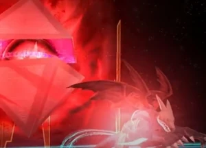 縱然處於完備狀態的電子龍獸力量仍凌駕於身處封印中的阿卡迪獸，但在無視力量差距的特殊能力作用下，僅僅只有一眨眼的時間，電子龍獸便遭到阿卡迪獸從封印中洩漏出的氣息捲入吸收，即使電子龍獸的雙爪具有斬開時空間的力量對其也毫無作用。