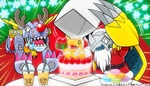 Digimon Twitter 2020-12-23 b.jpg (167 KB) Official Bandai art of MetalGarurumon with WarGreymon and a SantaAgumon cake from Twitter