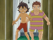Takuya y J.P. usando traje de baño en Digimon Frontier.